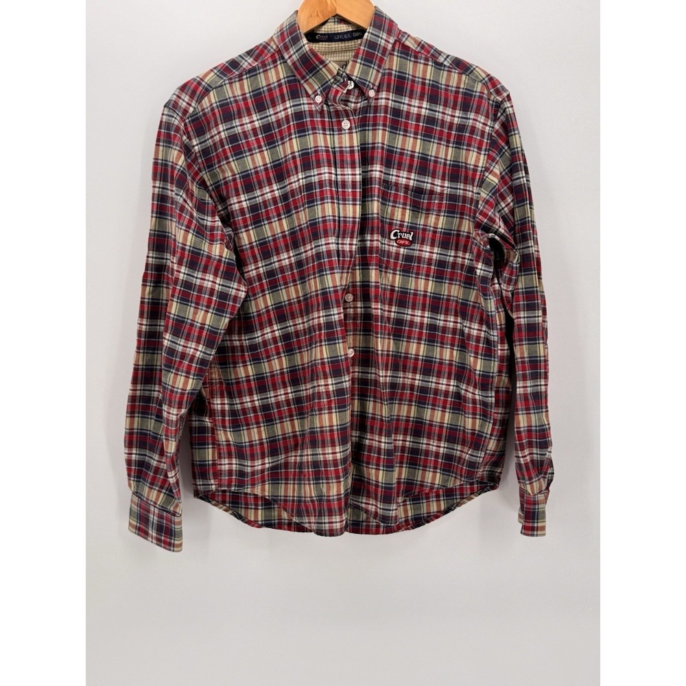 90's Vintage Cruel Girl Western Cowgirl Barrel‎ Race Shirt Red Plaid  Size L Y2k